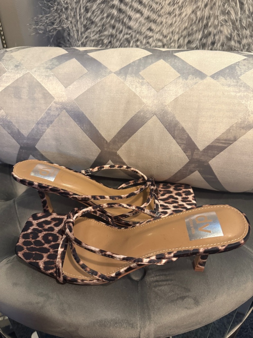 Dolce Vita Leopard Print Strappy Mid-Heel Mules - Brown/Tan